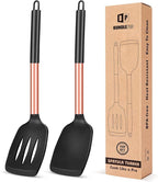 Pack of 2 Silicone Solid Turner, Non Stick Slotted Kitchen Spatulas, High Heat by BUNDLEPRO