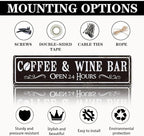 Coffee and Wine Bar Decor, Coffee & Wine Bar Open 24 Hours Sign, Retro Metal - Image 3