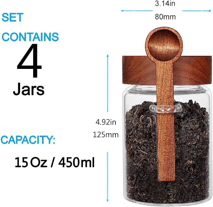SAIOOL Loose Leaf Tea Storage Canister Set, 4 Pieces 16 OZ Glass Tea Containers - Image 3