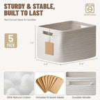 5 Pack White Woven Storage Baskets - Image 4