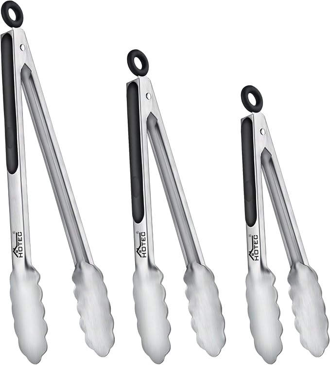 Hotec Stainless Steel Kitchen Tongs, Locking Metal Food Tongs by Hotec