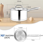 TeamFar Saucepan, 3 qt Stainless Steel Sauce Milk Pan & Lid - Image 2