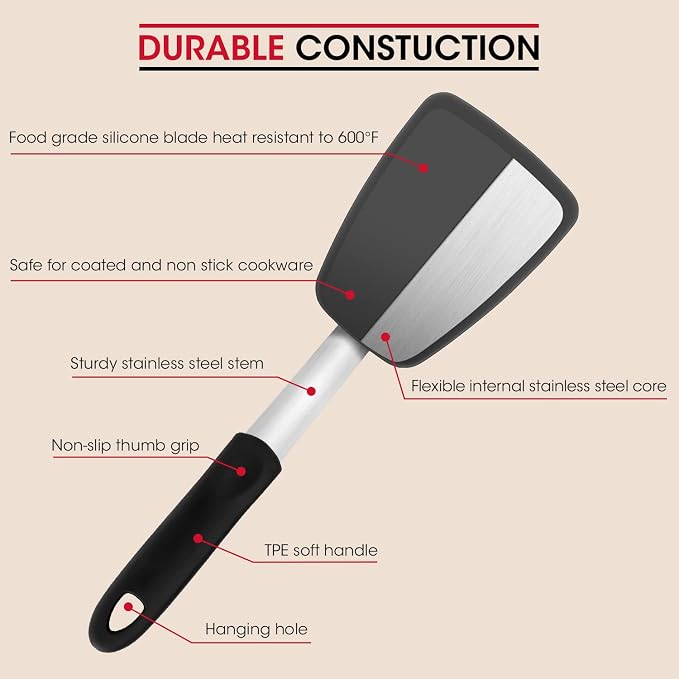 Unicook Flexible Silicone Spatula, 600°F Heat Resistant Silicone Turner - Image 6