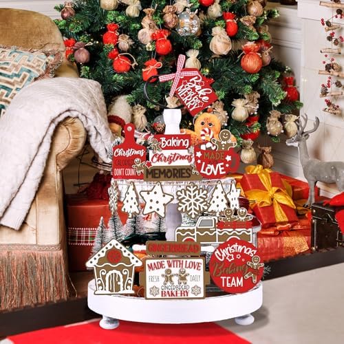 Funnymoom 17 Pcs Christmas Tiered Tray Decor Set Gingerbread Man Tray Decor - Image 6