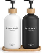 Hand and Dish Soap Dispenser Set, 16oz Glass Bottles by Aeakey