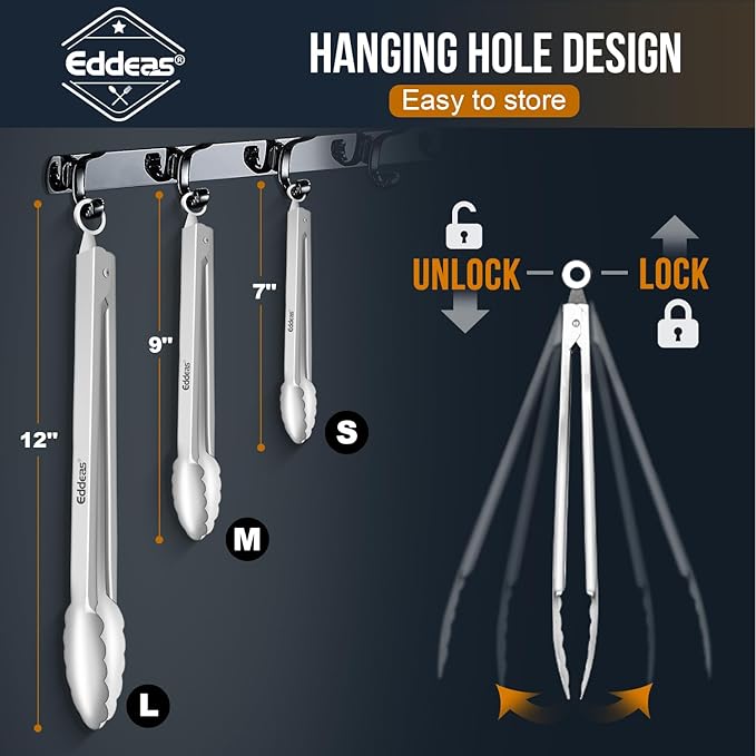 Eddeas 2 Pcs 7 Inch Small Tongs, Heavy Duty Stainless Steel Kitchen Tongs - Image 8
