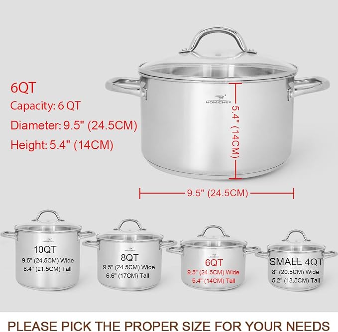 HOMICHEF Stock Pot 6 Quart Nickel Free Stainless Steel - 6 Qt Soup Pot - Small - Image 4