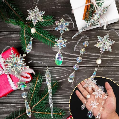Crystal Christmas Tree Ornaments, 32pcs Iridescent Acrylic Snowflake Icicle - Image 2