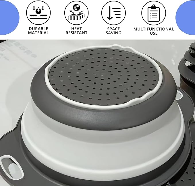 White Round Silicone Collapsible Colander – Silicone Round Kitchen Strainers - Image 4