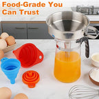 No Spill Kitchen Funnel Set, Food Grade 3 Collapsible Silicone Funnels & 1 - Image 2