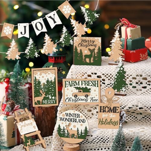 Funnymoom 17 Pcs Christmas Tiered Tray Decor Set Winter Tray Decorations - Image 2