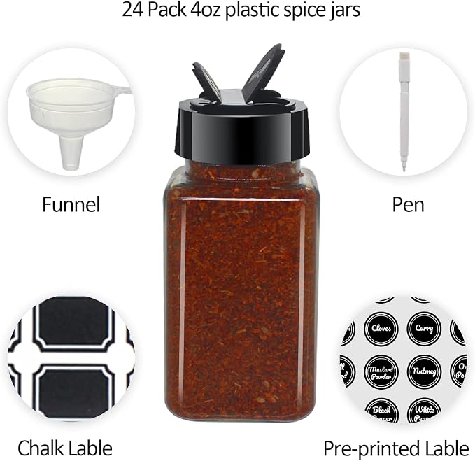 24 Pack 4oz Clear Plastic Spice Jars - Image 4