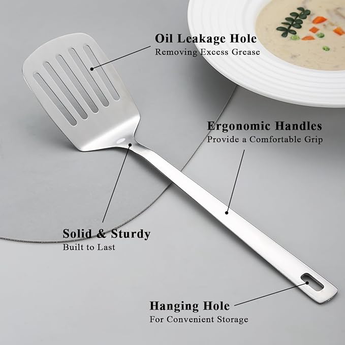 Kyraton Stainless Steel Spatulas Set, Solid Turner, Kitchen Spatulas - Image 4