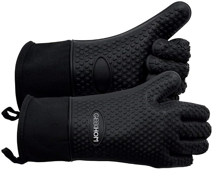 GEEKHOM BBQ Gloves Heat Resistant, 13.7 Inch Long Waterproof Silicone Oven Mitts by GEEKHOM