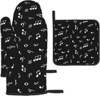 Music Notes Oven Mitts and Pot Holders Sets of 3 Black Hot Pads Musicial Oven by Unknown