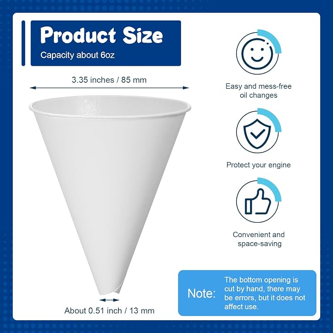 SiliFine 50 Pcs Paper Funnels for Motor Oil 6 oz Disposable Engine Oil Funnel - Image 2