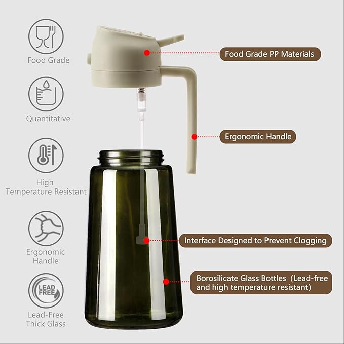 SWEET VIEW 2PCS Olive Oil Dispenser and Oil Sprayer – 16oz/470ml Glass - Image 5