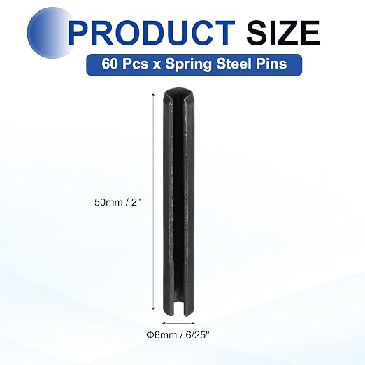 MECCANIXITY 60Pcs Slotted Split Roll Pins 6/25 Inch Dia. 2 Inch Length 65Mn - Image 2