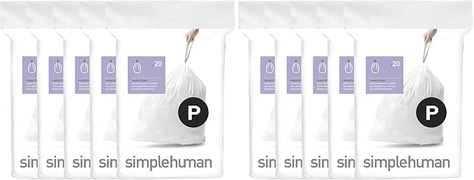 simplehuman Code P, Dispenser Pack Custom Fit Liners, Drawstring Trash Bags by Simplehuman