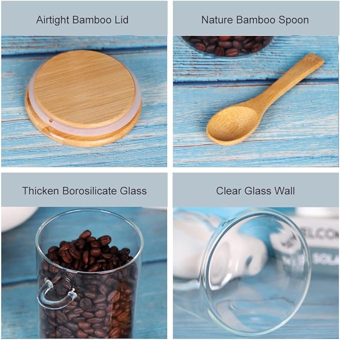 Glass Jars with Bamboo Lids and Spoon Set of 6, 17 OZ Coffee Sugar Container - Image 3