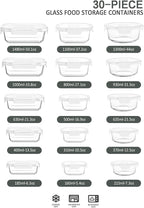 30 Pieces Glass Food Storage Containers - Image 2