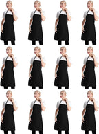 12 Pcs Bib Bulk Black Aprons for Women Men Adult Girls Unisex by TSDSTORY
