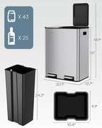 ComfyCorner 16 Gal Dual Trash Can, Stainless Steel Kitchen Garbage Bin - Image 2