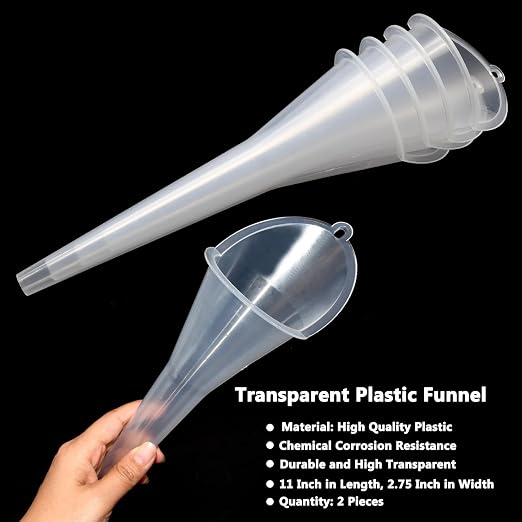 4 Pcs Long Neck Oil Funnel for Automotive, Wide Mouth Plastic Funnel, Long - Image 3