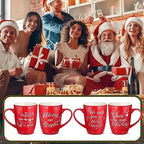 4 Pcs Snowflake Christmas Ceramic Mugs Set, Red Holiday Coffee Cup - Image 5