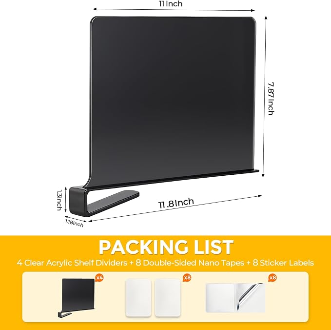 JOY DECOR 2 Pack Acrylic Matte Black Shelf Dividers - Image 2