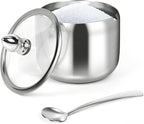 holoith Sugar Container with Glass Lid and Spoon - 10oz Stainless Steel Sugar by Holoith