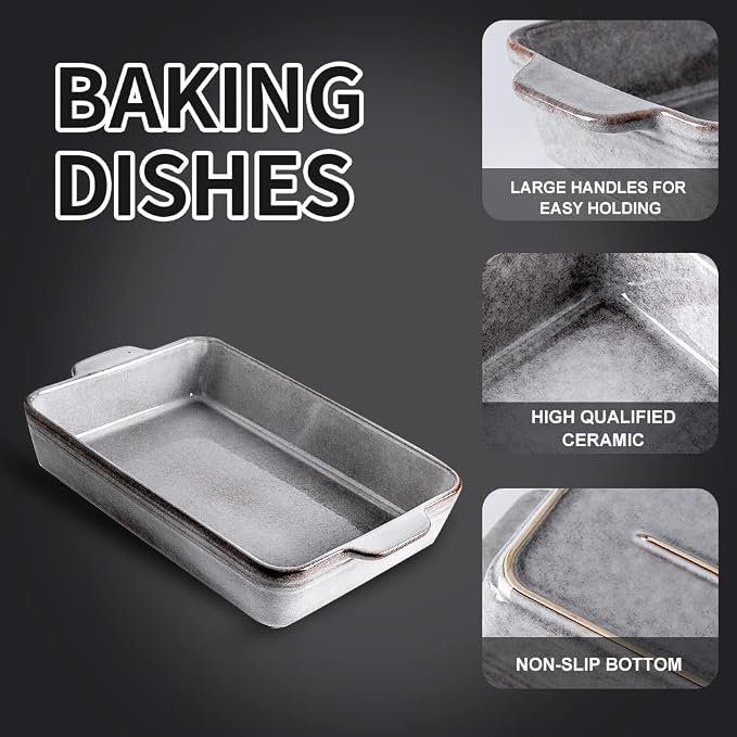 KOOV Bakeware Set, Ceramic Baking Dish Set, Rectangular Casserole Dish Set - Image 2