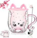 Gifts for Women Cat Gifts Double Walled Glass Coffee Latte Cup Cute Stuff Cat Mug Gifts for Her Christmas Stocking Fillers,Birthday,Valentines,Halloween Presents for Women,Kid,Mum,Teacher by WELOCMETOBINOSTER