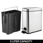 mDesign Small Modern 1.3 Gallon Rectangle Metal Lidded Step Trash Can, Compact - Image 5