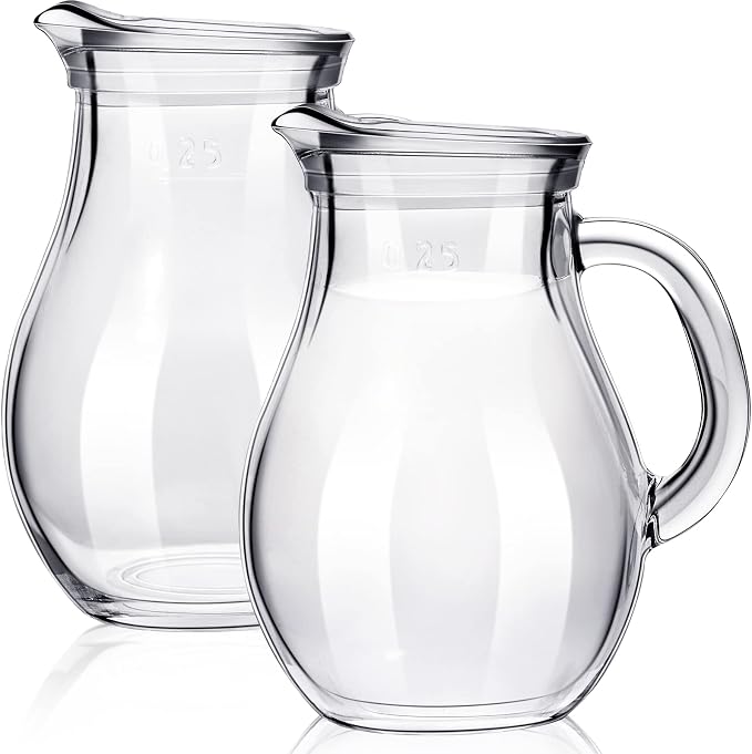 Leinuosen 2 Pcs Glass Pitcher Elegant Shaped Glass Tea Pitcher Coffee Milk by Leinuosen