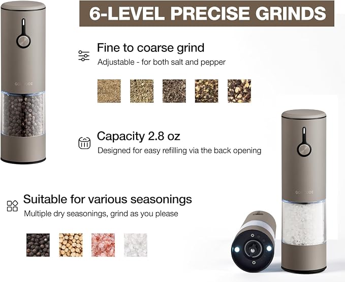 Stainless Steel Rechargeable Electric Salt and Pepper Grinder Set, USB Charging - Image 5