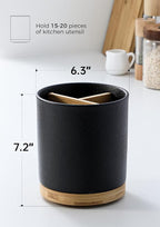 LoeJan 3 Compartment Utensil Holder, Extra Large Utensil Crock, Stable Ceramic - Image 2