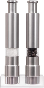 Salt and Pepper Grinder Set, Pump & Grind Peppermill, 2 Refillable Stainless by Halibxion