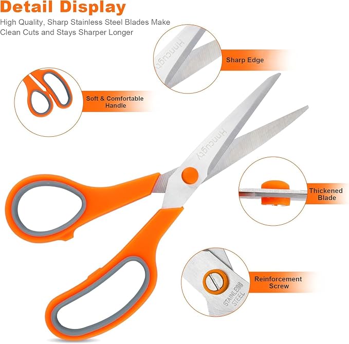 Scissors, Hnncugty 8" Scissors All Purpose Bulk Set of 6-Pack, Sharp Shears - Image 3
