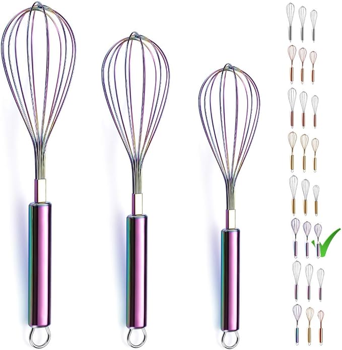 Berglander Rainbow Whisk Pack of 3 Stainless Steel 8", Titianium Plating by Berglander
