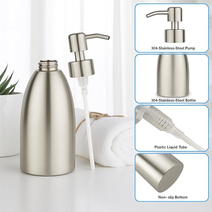 304 Stainless Steel Soap Dispenser 16oz Rust-Proof Liquid Soap Pump Bottle - Image 6