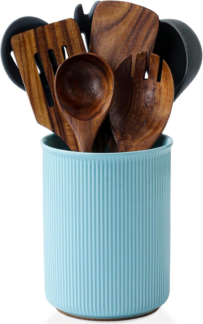 LoeJan Utensil Holder, Extra Large Utensil Crock, Stable Ceramic Utensil by LoeJan