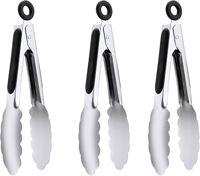 7" Small Kitchen Tongs Set of 3, Stainless Steel Ice Tongs Food Tongs, Mini by DAILYKISN