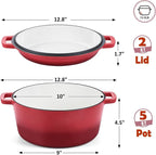 TeamFar 2-In-1 Enameled Cast Iron Dutch Oven, 5 Quart Dutch Oven Pot Cookware - Image 2