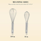 NileHome Whisk, Stainless Steel Wisk Set 8" 10" Kitchen Whisk Wisking Tool - Image 2