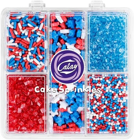 Red White and Blue Sprinkles for Cake Decorating, Patriotic 4th of July Sprinkles with Star Nonpareils Jimmies Sanding Sugar for Ice Cream Brownie Cupcake Cookie Baking by Kercky