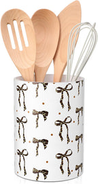WILLBOND Leopard Print Bow Kitchen Decor Acrylic Kitchen Utensil Holder Crock by Willbond+Technology+Limited
