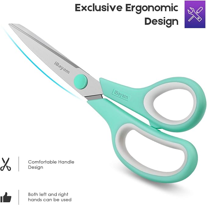 Scissors, iBayam 8" All Purpose Scissors Bulk 3-Pack, Ultra Sharp 2.5mm Thick - Image 5