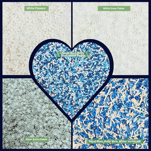 Confect Christmas Sprinkles | Frozen Mix Blue Pearls | Silver & White & Snowflakes | White Flower Sprinkle | Christmas Jimmies Sprinkles - 5 Oz - Image 2