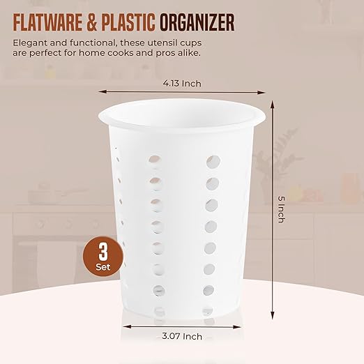 OCS Parts Perforated Utensil Drying Cups | White | Set of 3 | Plastic Flatware - Image 2